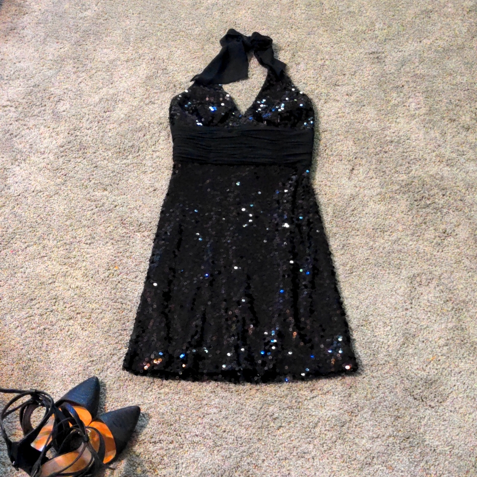 white house black market black sequin dress White House Black Market Sequin Dress Womens 12 Mesh V Neck Sheath Party NYE